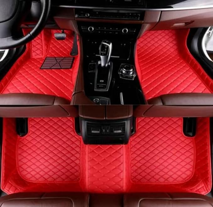 Custom Leather Car Mats, Vehicle-Specific Fit All-Weather Floor Mats, 100% Waterproof Anti-Slip Durable Protection for SUV Truck Sedan, Precision Tailored Protection (red)