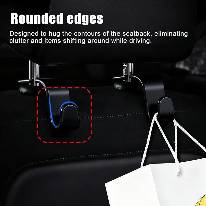 4 PCS Car Headrest Hooks - 360 Rotatable Auto Back Seat Storage Organizer, Universal Vehicle Car Organization Hangers for Purses, Bags, Cloths & Water Bottles Hook Seat Accessories, Black