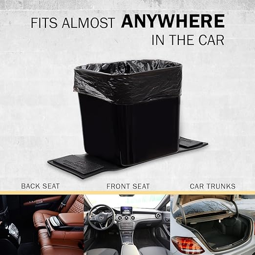 HAUSSIMPLE Car Trash Can – Leakproof 1.4 Gallon Compact Garbage Bin with Stability Flap & Anti-Slip Base | Portable Trash Holder for Cars, Trucks, SUVs, Minivans – Includes Trash Bags (Black, Large)