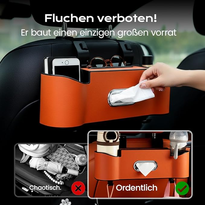 asfanst 3-in-1 Car Backseat Organizer with Cup Holder, Tissue Box, and Hooks, Multifunctional Back Seat Storage for Phones, Snacks, Drinks, and Handbags (1, Red)