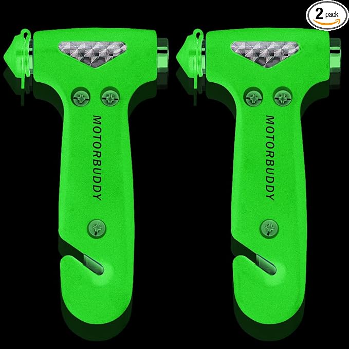 MOTORBUDDY 2-Pack Car Safety Hammer, Auto Emergency Escape Hammer with Window Breaker and Seat Belt Cutter, Emergency Escape Tool for Car Accidents, Glow in The Dark