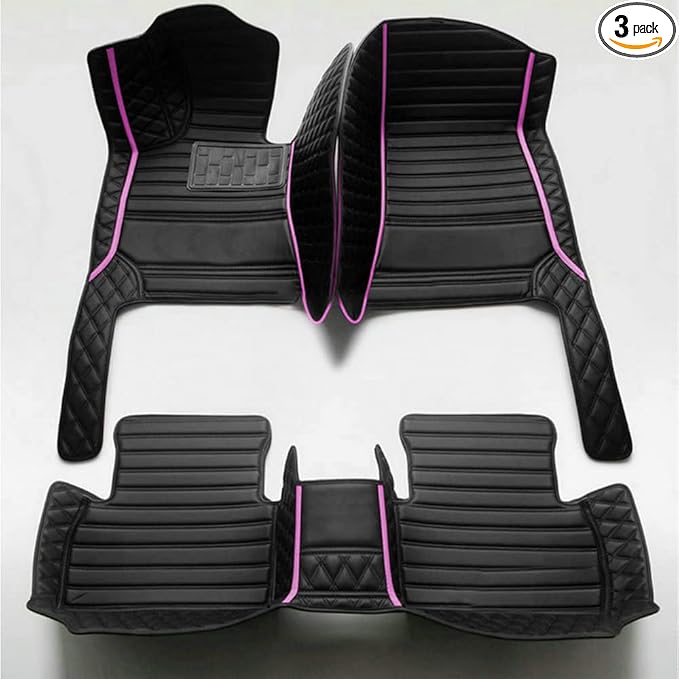 KaiLaiCarCustom Automotive Car Floor Mats for 99.99% Sedan SUV Sports Car Men Women Protection Full Coverage Pads Anti-Slip Leather Floor Lining… (Black+Pink Bars)