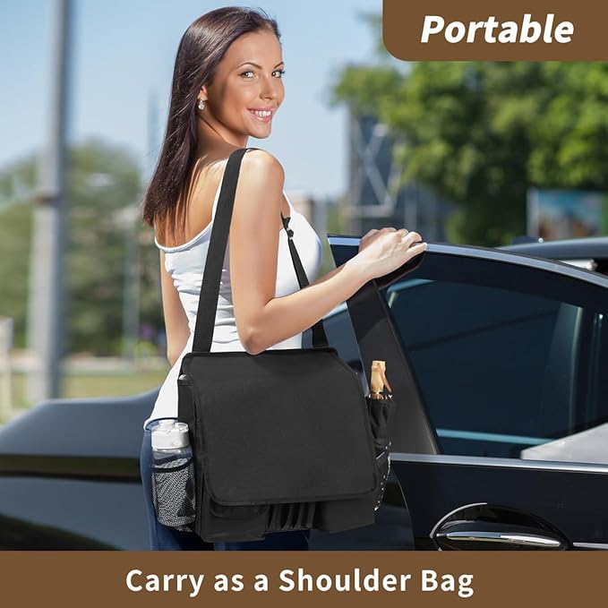 FORCTIBULL Car Front Seat Organizer for Paperwork File Laptop Mobile Office, Multi Compartment Storage Bag with Cup holder and Adjustable Strap for Car Work Truck Van