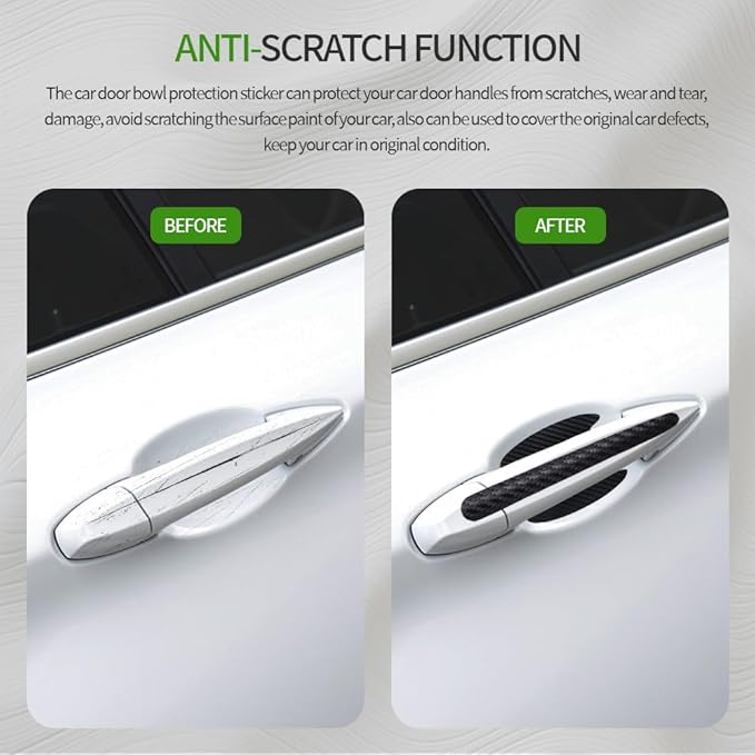 8PCS Carbon Fiber Anti Scratch Stickers - Universal Car Door Handle Paint Guard Cover, Door Handle Cup Protective Film for Most Vehicles