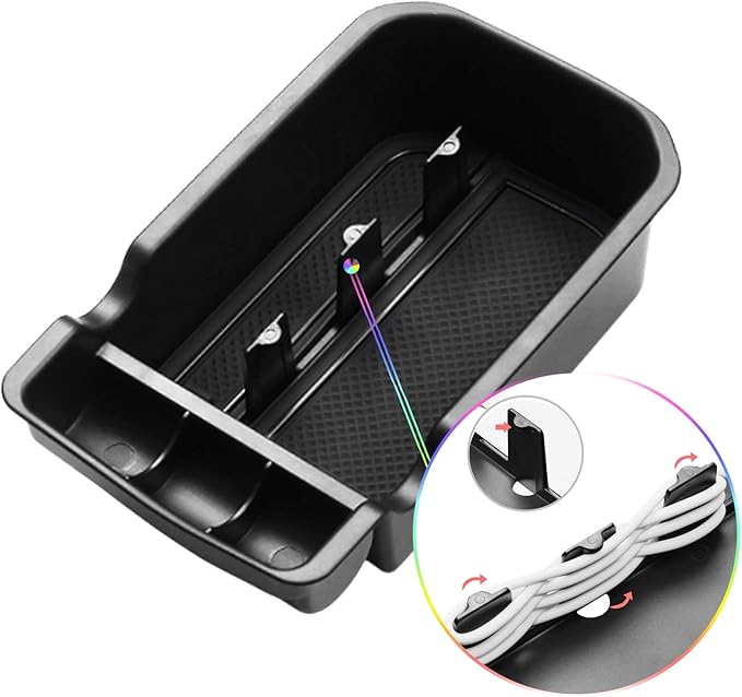 SKTU Compatible with 2017-2020 Jeep Compass Center Console Storage Box Organizer Container Armrest Insert Organizer ABS Tray Pallet with USB Hole and Coin Holder (Black)