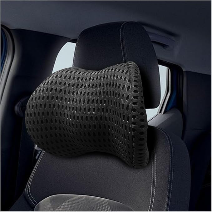 Ergonomic Memory Foam Car Neck Pillow with Adjustable Strap & Machine-Washable Cover - Long-Lasting Support for Long Drives & Office Use(Black)