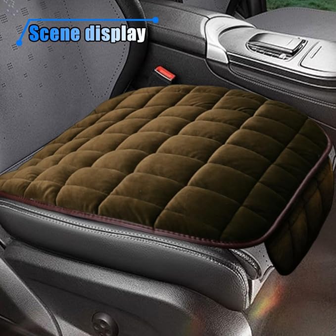 Car Seat Cushion, Soft Plush Vehicle Driver Seat Pad with Storage Pocket, Flat Non-Slip Rubber Bottom, Universal Seat Protector Cover for Truck, Car, SUV, Home, Office, Chair(Coffee)