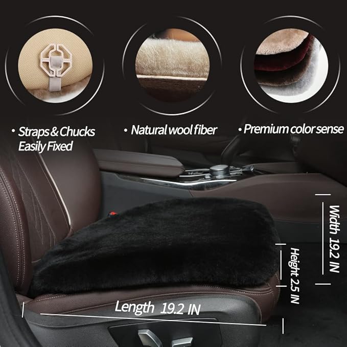 LLB Genuine Sheepskin Car Seat Cushion Seat Covers for Cars Trucks SUV Comfort Seat Protector Pad for Car Driver Seat Car Accessories for Women Office Chair Car Decor (Black Front Seat Cushions-2 Pcs)