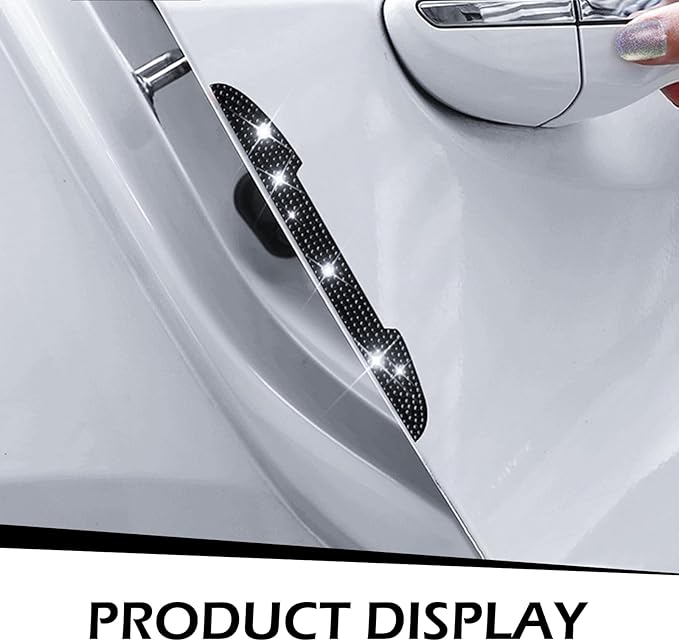 2PCS Bling Car Door Handle Scratch Protector, Car Rear View Mirror Anti-Scratch Sticker, Rhinestone Auto Exterior Accessories, Universal for SUV, Sedan, Truck(Black)