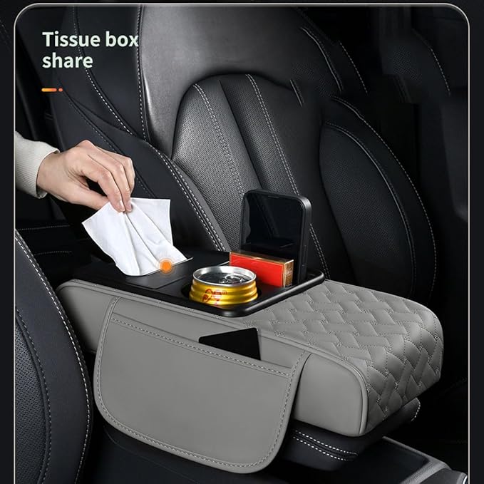 Arm Rest Cover for Car 6.3" Narrow Style,6-in-1 Microfiber Leather Center Console Cover with 2 Storage Bags Cup Holder, Tissue Box Slot, Phone Slot,Universal Accessories Interior Organizers (Grey)
