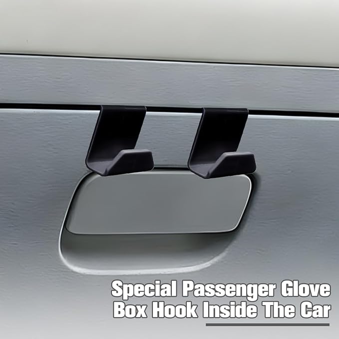 2PCS Car Co-Pilot Glovebox Hooks, Front Passenger Seat Glovebox Storage Hanger for Purse Key Umbrella Cable, Multifunctional Glove Compartment Holder Organizer Hook, Universal Fit (Black)
