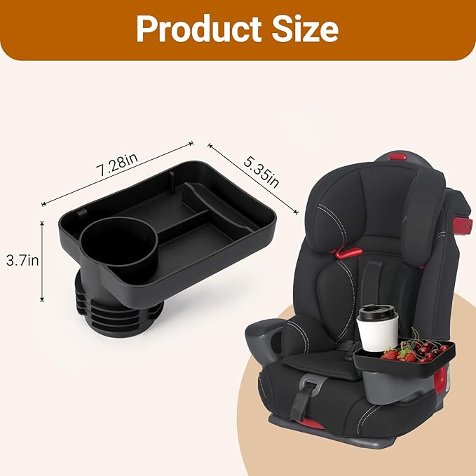 Car Seat Cup Tray - Silicone Travel Tray for Car Seat with Expandable Base for Fruit, Toys, Books Fits Most Cup Holders