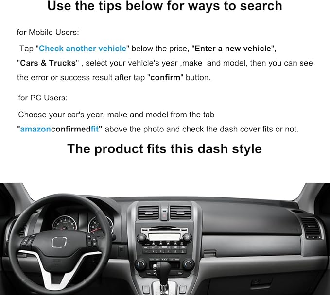 YIZ Dash Cover Mat Custom Fit for Honda CRV 2007 2008 2009 2010 2011,Dashboard Cover Cap Pad Carpet Protector (07-11 Dark Gray) Z09