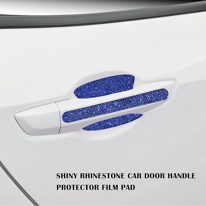 kingsea 8pcs Bling Car Door Handle Protector Stickers,Crystal Rhinestone Glitter Car Door Handles Cup Scratch Protectors Decals Universal (Blue)