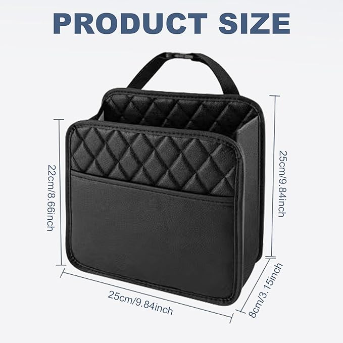 Car Seat Back Storage Bag 10x3x10" Hanging Car Back Seat Organizer & Waterproof Leather Organizer for Automobile, Black Auto Storage Auto Box