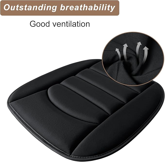 BOPUOVRE Memory Foam Car Seat Cushion with Breathable Fabric & Non-Slip Gel, Universal Fit for Car Truck Office Home 19.6x18x1.2 Black with Backrest