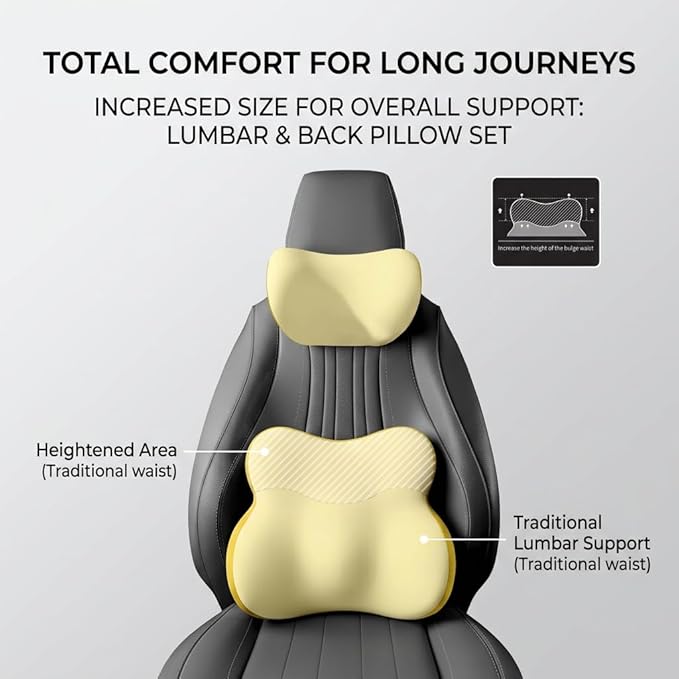 Car Headrest Pillow & Lumbar for Audi S3 (8V) Sedan 2013-2020, Car Seat Neck Pillow Back Support, Breathable All-Season Automotive Seat Cushions, 2PCS,D Dual Yellow