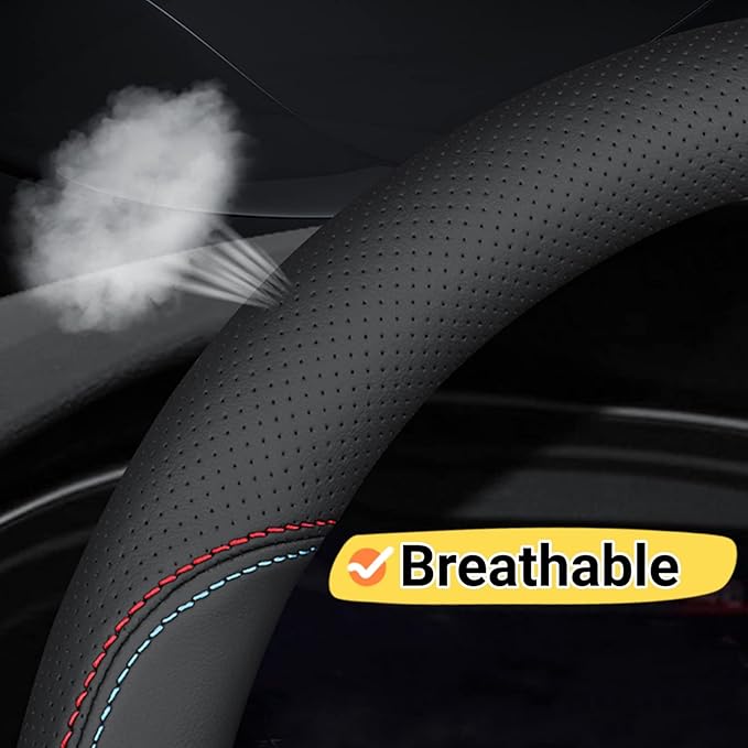 Car Steering Wheel Cover Compatible with Subaru Outback 2025 2024 2008-2023 Year, Breathable Premium Leather, Anti-Slip Design, B-Style