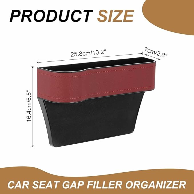 HARFINGTON Car Seat Gap Filler Organizer 10.2 x 6.5 x 3.1 Inch ABS+Leather Universal Car Organizer Storage Box Between Seat and Console (Left) with Cup Holders for Phone Sunglasses Keys, Red