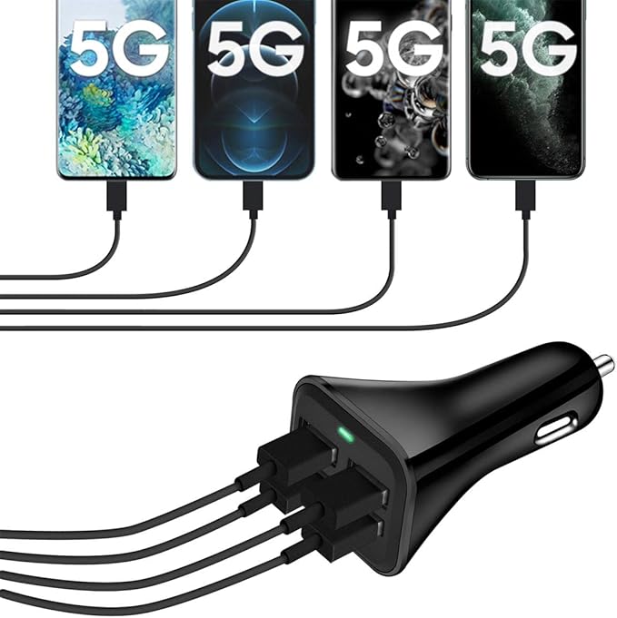 USB Car Charger Adapter, QC 3.0 Fast Car Phone Charger, 4-Port Multi 9.6 Amp Cigarette Lighter Adapter Compatible with iPhone 16/15/14/13/12 Pro Max, Samsung Galaxy S22 Note20, LG, Pixel.