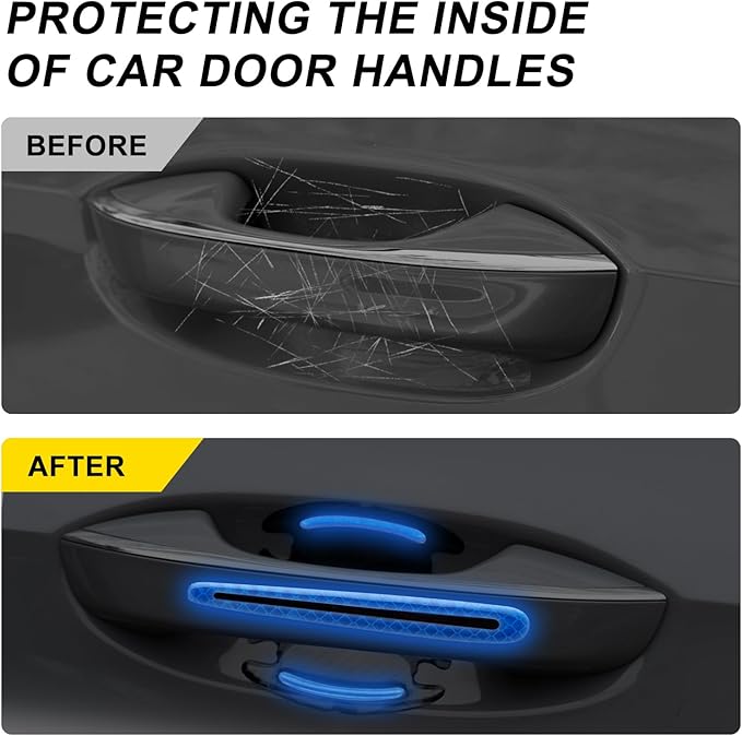 8 Pcs Reflective Door Handle Stickers, PVC Car Door Cup Protectors, Universal Auto Door Handle Protective Film, Anti-Scratches Stickers for Most Cars, SUV and Vans (Blue)