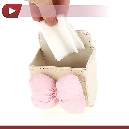 1 Pcs Car Trash Can Hanging Trash Bin 3.5" Length 2.0" Width 4.3" Height Pink Beige Faux Leather