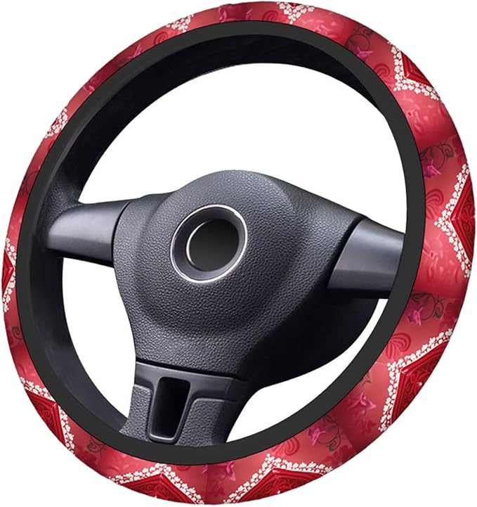 Swono Valentine Steering Wheel Cover, Romantic Red Love Heart Rose Flowers Breathable Auto Car Steering Wheel Cushion Case for Men Universal 15 Inch Steering Wheel Protection