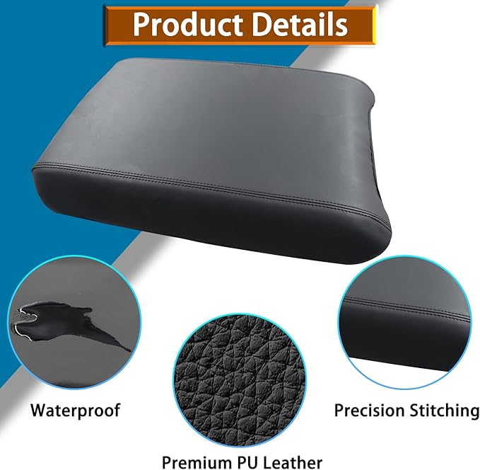 Armrest Cover for Honda Pilot Accessories 2023-2025 / Passport Accessories 2024-2026 / Ridgeline Accessories 2024 2025 Center Console Leather Pad Arm Rest Protector Cushion (Black Stitches)