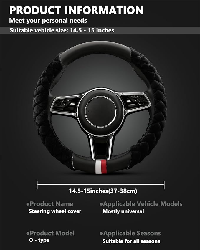 Cxtiy Universal Car Steering Wheel Cover Fluffy Winter Plush Steering Wheel Cover (A-Black)
