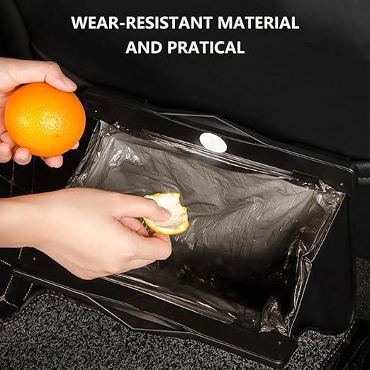 XSUPER Hanging Car Trash Can with Smart LED, Magnetic and Waterproof PU Leather Car Trash Bag, Multipurpose Garbage Can for Back Seat with 15 PCS Disposable Rubbish Bags, Black