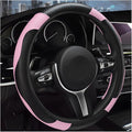 Elastic Steering Wheel Cover with Anti-Slip Lining - Microfiber Leather Carbon Fiber Steering Wheel Protector (Black + Pink)