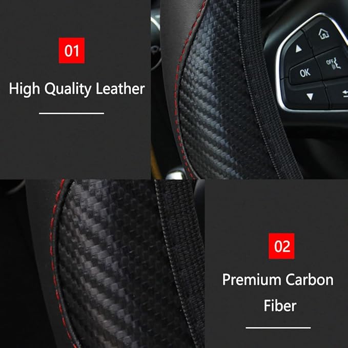 Car Steering Wheel Cover, 15 Inch Microfiber PU Leather Car Steering Wheel Cover, Breathable Anti-Slip Steering Wheels Accessories for Men Women, Car Interior Accessories for Most Cars