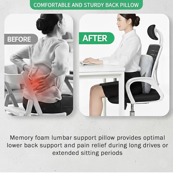 CarsCover Lumbar Support Pillow Cushion for Car, SUV, Truck, Van and Long Drive, Office, Gaming Chair Perfectly Balanced Memory Foam Lower Back Pain Relief, Ergonomic Back Rest with Adjustable Straps