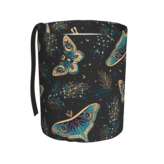 KXWQTRDD Car Garbage Bag Boho Butterflies Stars Mini Car Trash Bin Portable Collapsible Waterproof Rubbish Bag for Car Accessories Back Front Seat Cup Holder
