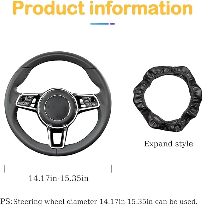 Car Steering Wheel Cover, 15 inch Carbon Fiber Microfiber PU Leather Elastic Steering Wheel Protector for Men Women, Anti-Slip Breathable Car Interior Accessories for Most Cars (Black/Orange)