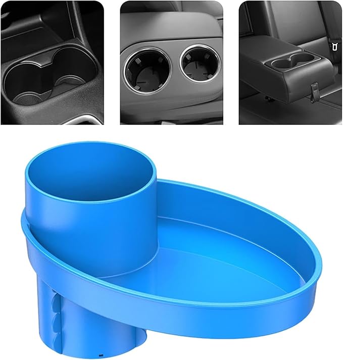 Car Seat Tray - for Cup Holders in 2.5”-2.8”,Easily Expands Snack Tray Cup Holder Tray into 360° Cup & Travel Tray for Kids Car Seat, Booster, and Stroller (Blue)