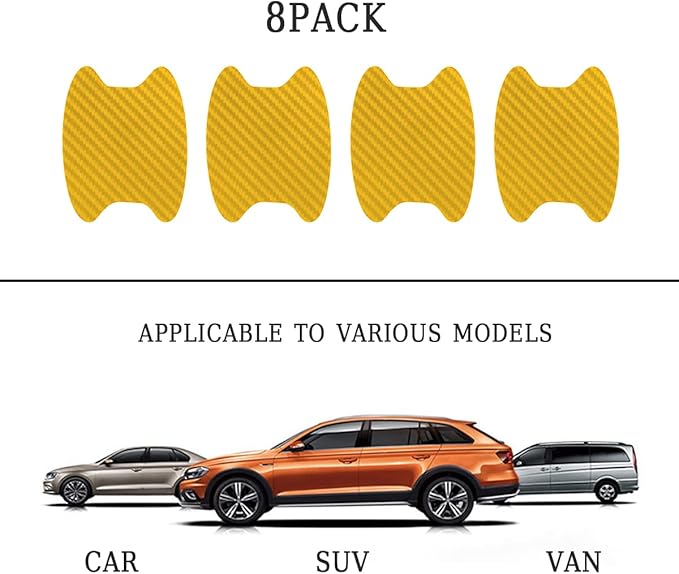 Blilo 8PCS Car Door Handle Sticker, Carbon Fiber, Gold/8PCS, Universal Fit, Door, Metal Finish
