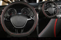 D Shape Car Steering Wheel Cover, Universal 15 inch Stitching Color Anti-Slip Steering Wheel Protector, Red and Blue Stitch Design