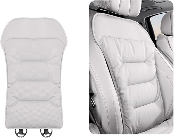Bzxpk Skin-Friendly & Dirt-Repellent Leather Car Seat Cushion, Non-Slip PU Leather Seat Cover for Car, Office Chair & Travel, Breathable Comfort Cushion (White, Backrest)