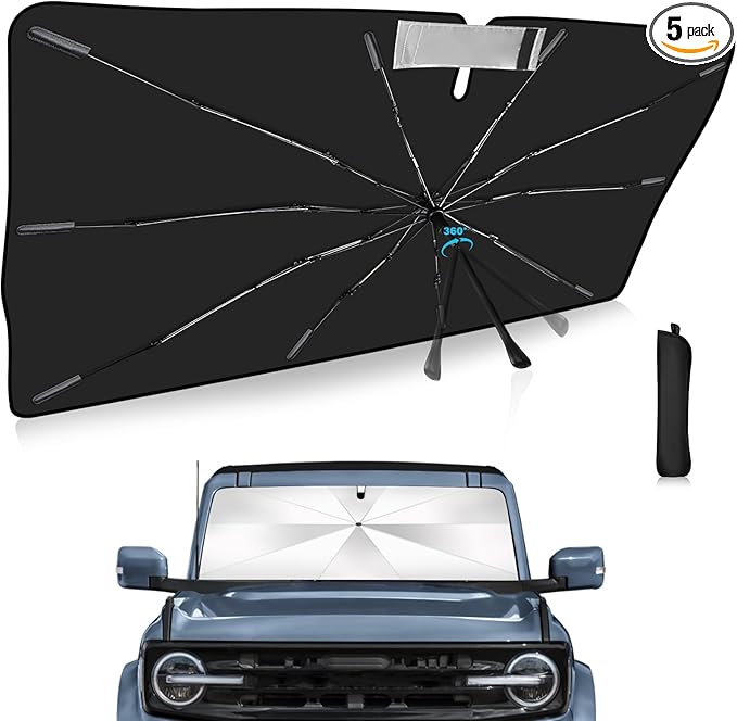 2025 Upgrade Windshield Sun Shade Umbrella Custom Fit for Ford Bronco 2021-2025 Foldable UV Protection Car Cover, Emergency Rain Shield & Dashboard Protector - Durable Auto Accessory