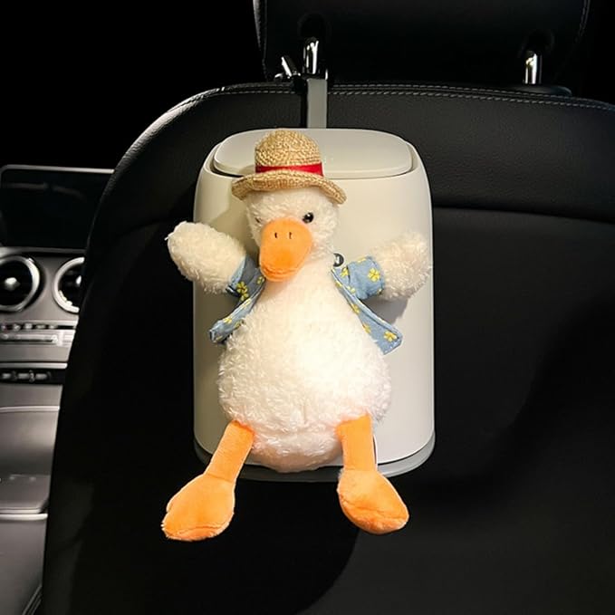 Car Can Garbage Bin Cute Cartoon Style Hanging Car Flip Lid Trash Can Detachable Leak-Proof ABS Material Spaceman Duck Smile Cloud (Duck)