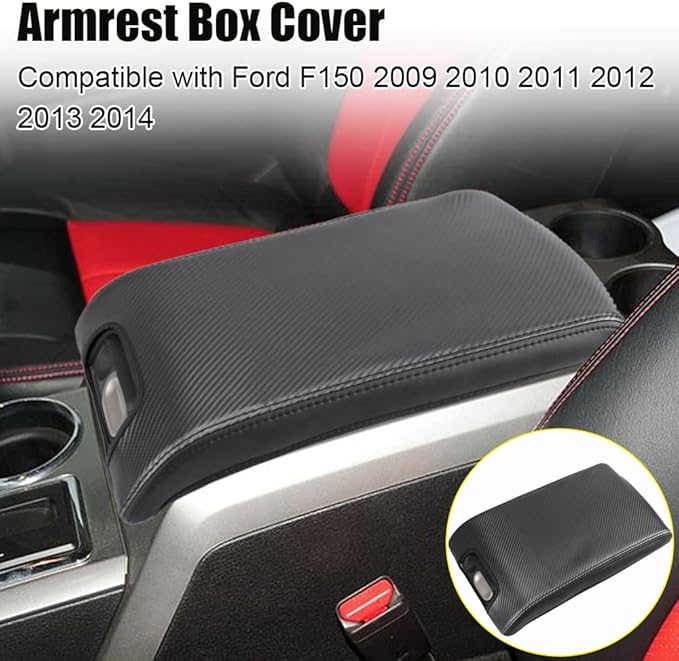 XITER 1PC Leather Center Console Armrest Box Cover Waterproof Cushion Pad for F150 2009-2014 Not Fit Jump Seat Console(Carbon Fiber)