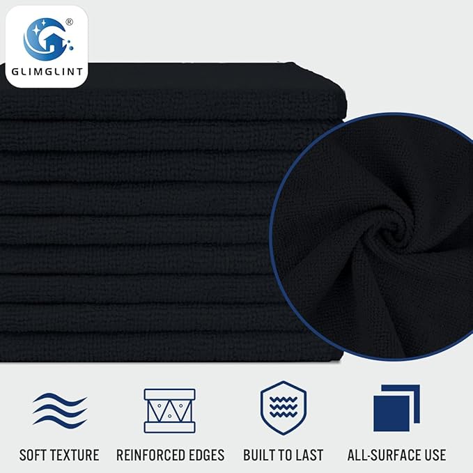 GLIMGLINT Black Microfiber Cleaning Cloth, 150 Pack Cleaning Rags, Cleaning Towels with 3 Color Assorted, 14"X12"
