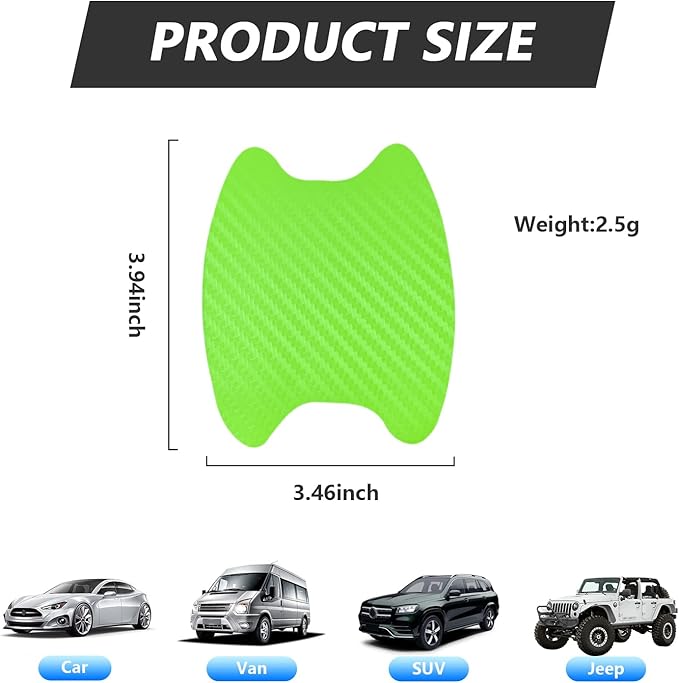 Kewucn 4PCS Car Door Handle Sticker, Carbon Fiber Auto Door Side Handle Protective Films, Anti-Scratch Vehicle Door Cup Protector, Universal Exterior Accessories for Most Cars (Green)