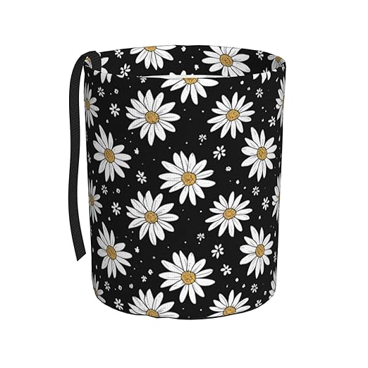 White Daisy Car Trash Can Garbage Cans Foldable,Cute Hanging Car Organizer and Storage Bag Leak Proof, Auto Back Seat Trash Bin Universal for Truck, SUV, Outdoor Travel