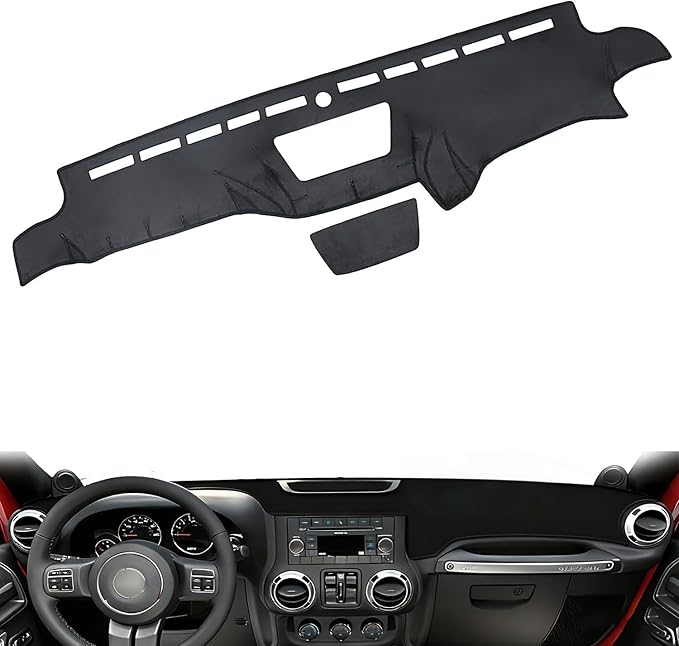 Dash Cover Mat Fit for Jeep Wrangler 2011 2012 2013 2014 2015 2016 2017 JK JKU Unlimited Sport Sahara Rubincon Accessories,Non-Slip Flannel Dashboard Cover Mat Sunshield Protector Sunshield Glare