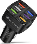 Car Charger Adapter, 6 Ports USB QC3.0 Fast Phone Charger, Car Interior Accessories Fit for All Vehicles, Multi-Port Car Phone Charger with LED Light Display for Smart Phone and More (Black)