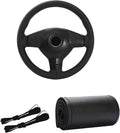 Kewucn Genuine Leather Steering Wheel Cover, 15" Universal Car Steering Wheel Protector with Needle Thread, Breathable Anti-Slip Steering Wheel Cover DIY Stitch on Wrap (Black, Glossy)