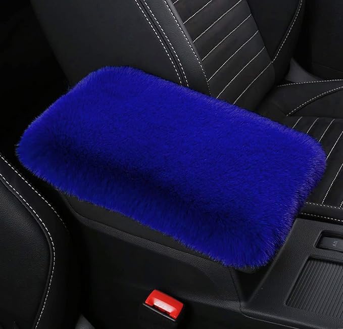 Pinbola 4pcs/Set Fluffy Steering Wheel Cover Faux Wool Rhinestone Bling Non-Slip LuxuriouSoft Handbrake Cover & Gear Shift Cover Winter Warm Universal Fit for 15 Inch (Blue)