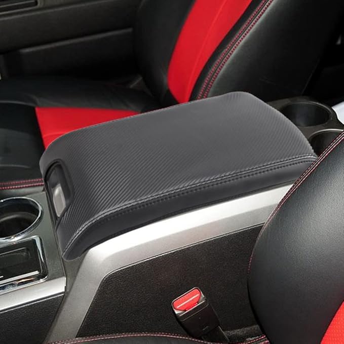 XITER 1PC Leather Center Console Armrest Box Cover Waterproof Cushion Pad for F150 2009-2014 Not Fit Jump Seat Console(Carbon Fiber)